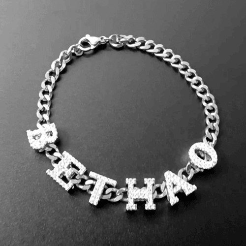 Custom diamond cubic zirconia cz multiple initial block letters jewellery wholesale personalized cuban link diamante name bracelets anklets bulk